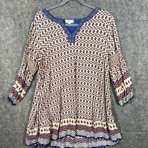 Umgee‎ Dress Womens Size Large Multicolored Mixed Pattern Embroidered Collar